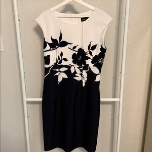 Connected Apparel Navy and White Floral Midi Dress